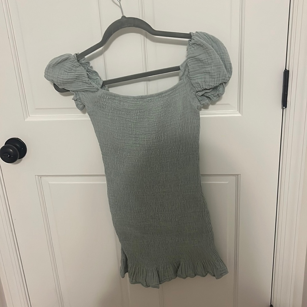 Greenish Blue mini dress with puffy sleeves